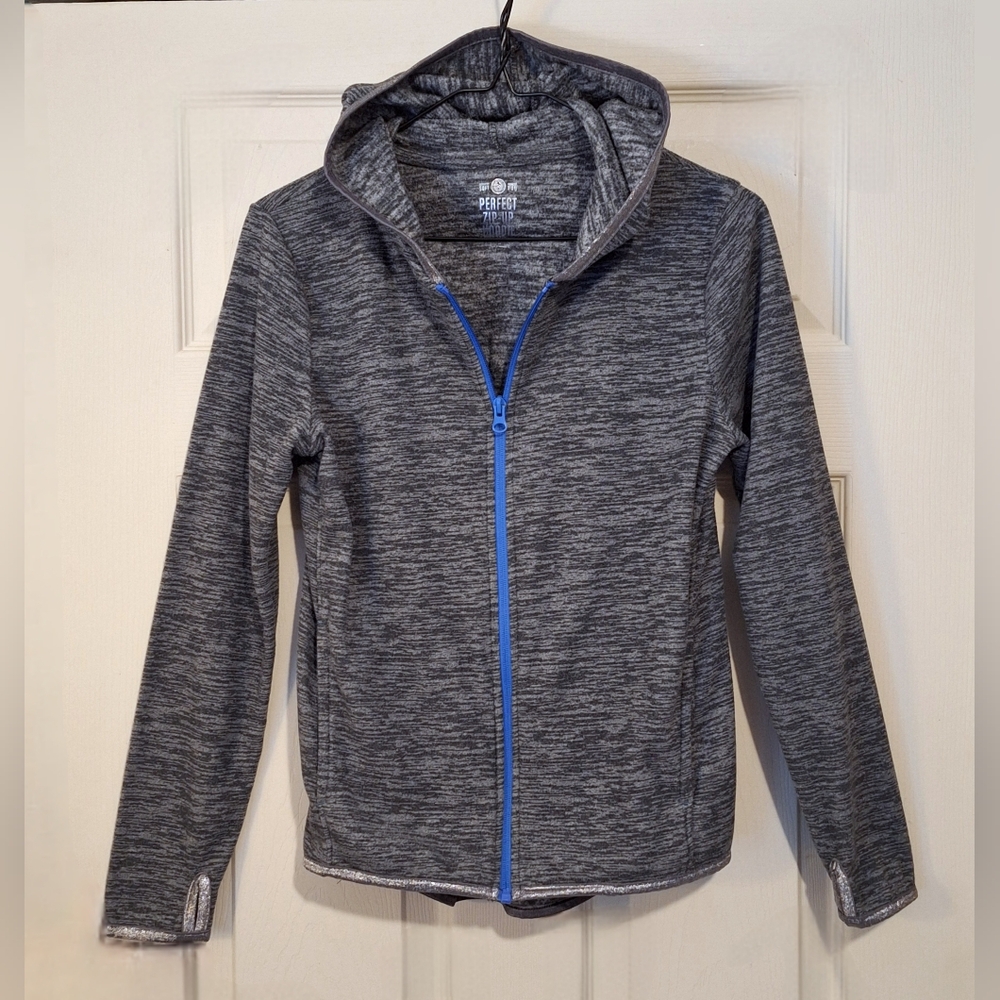"Perfect Zip up Hoodie Perfectly soft" black & gray heathered silver trim Sz 16